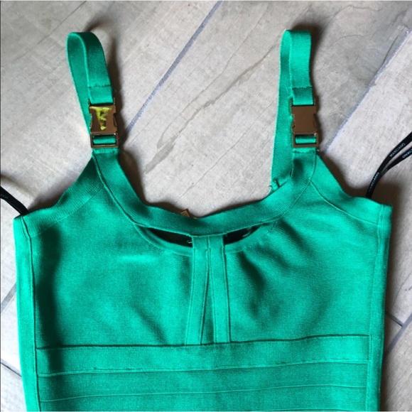 Marciano buckle strap teal keyhole cut out body con bandage dress. Size S - Picture 3 of 7